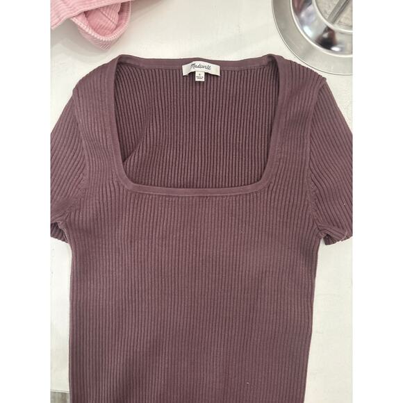 Madewell Ribbed Knit crop top sq neck casual chic minimalist baby t shirt - Picture 2 of 4